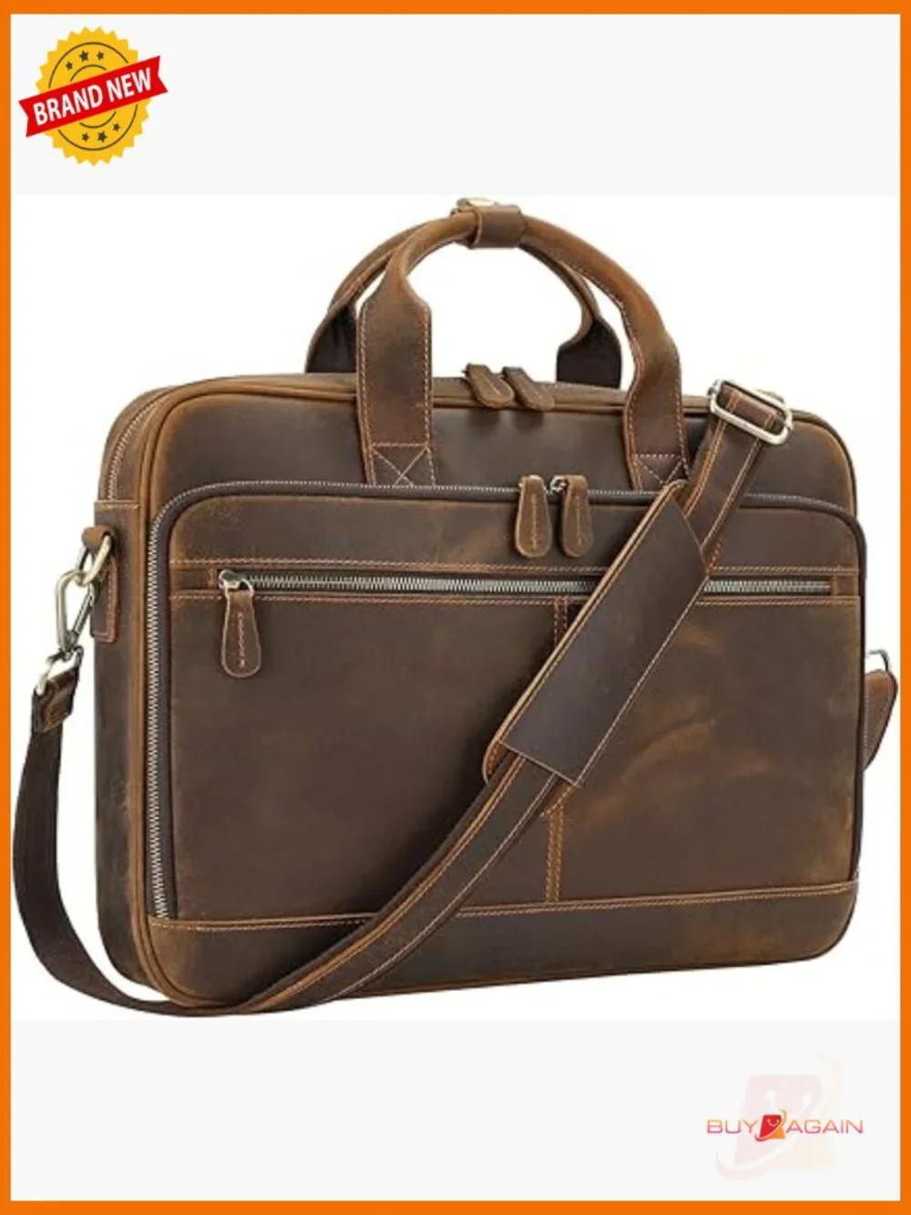 Full Grain Leather Laptop Messenger Bag Briefcase Fits 15.6 Inch
